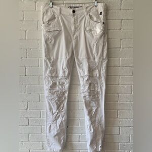 Grindhouse Men’s Rip & Repair Distressed White Denim Jeans Sz. 36 Edgy 7 pockets